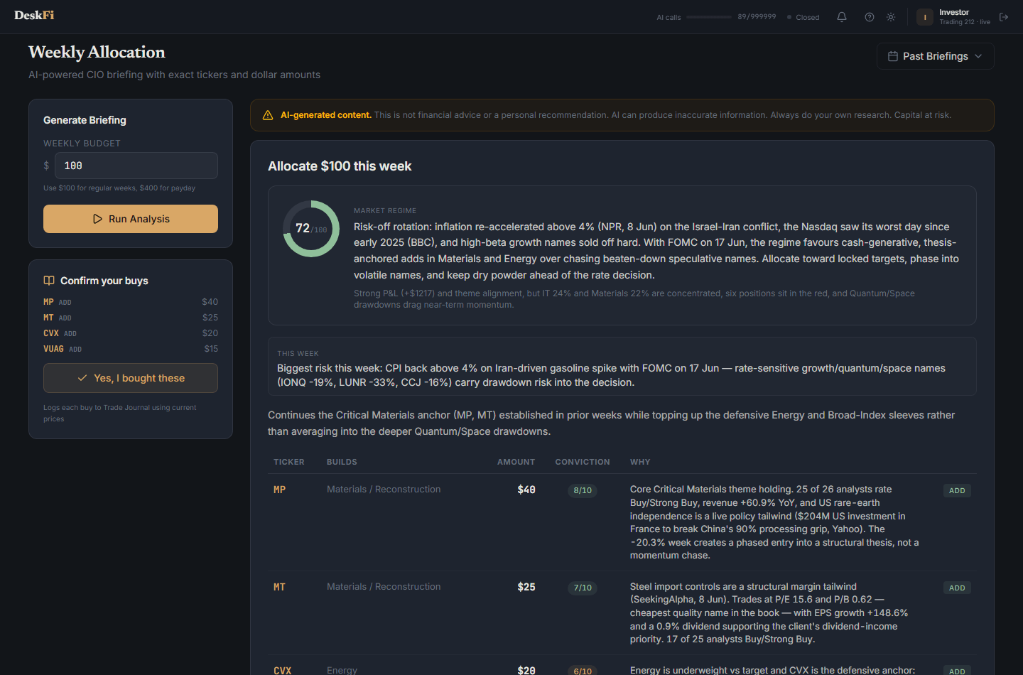 Weekly allocation briefing