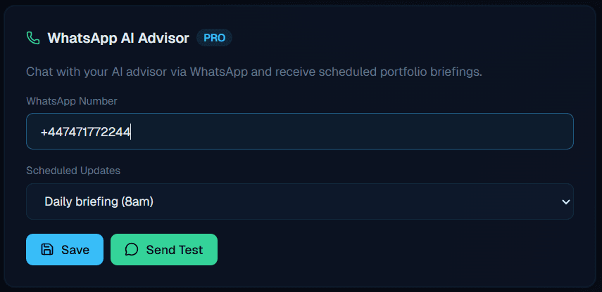 WhatsApp AI Advisor settings